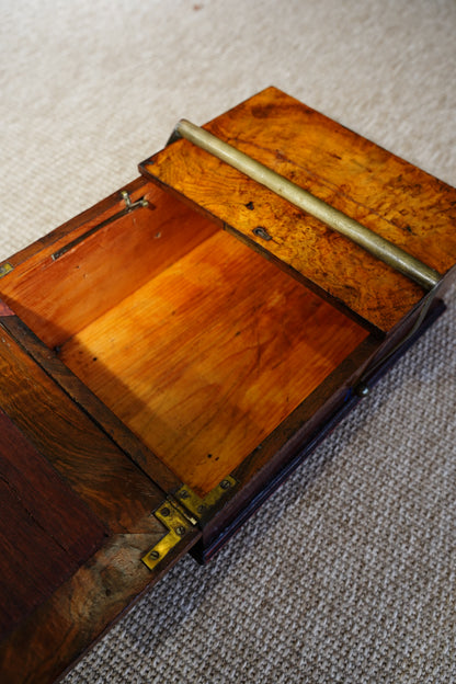 Antique Victorian Burr Walnut Box with Brass Handle, Circa 1860