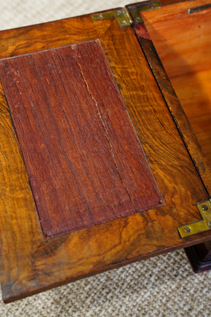 Antique Victorian Burr Walnut Box with Brass Handle, Circa 1860