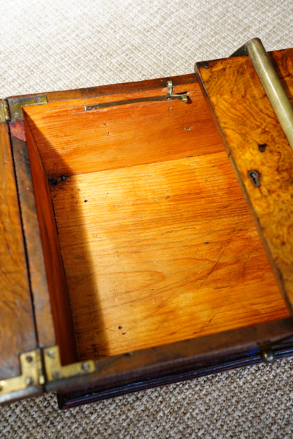 Antique Victorian Burr Walnut Box with Brass Handle, Circa 1860