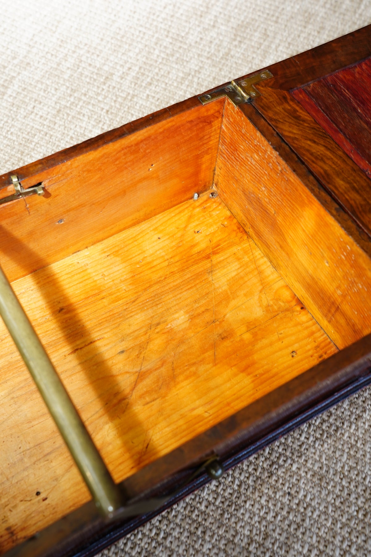 Antique Victorian Burr Walnut Box with Brass Handle, Circa 1860