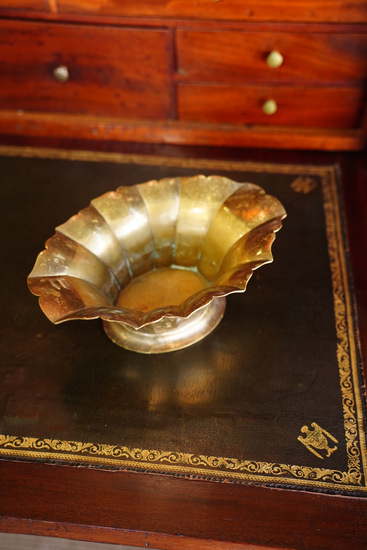 Vintage Brass Scalloped Planter