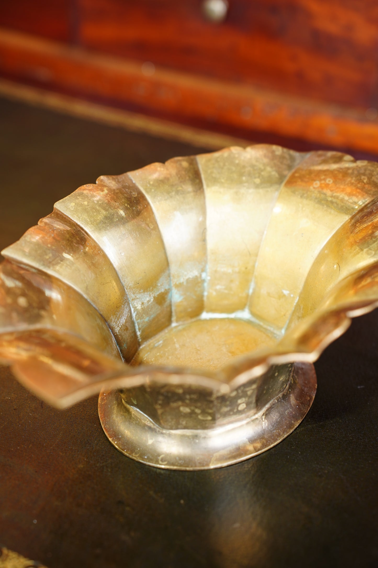Vintage Brass Scalloped Planter