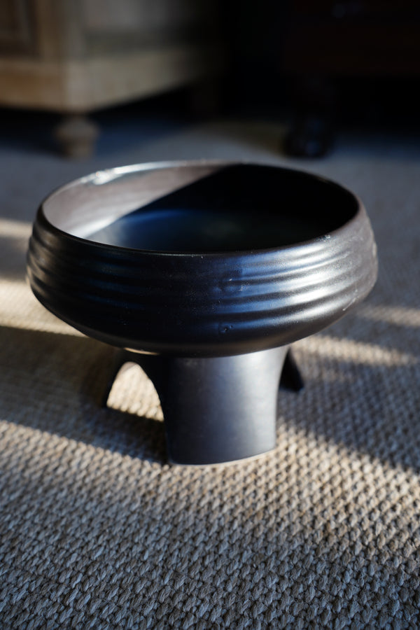 Vintage Mid-Century Matte Black Compote Bowl, Tripod Base secondary view