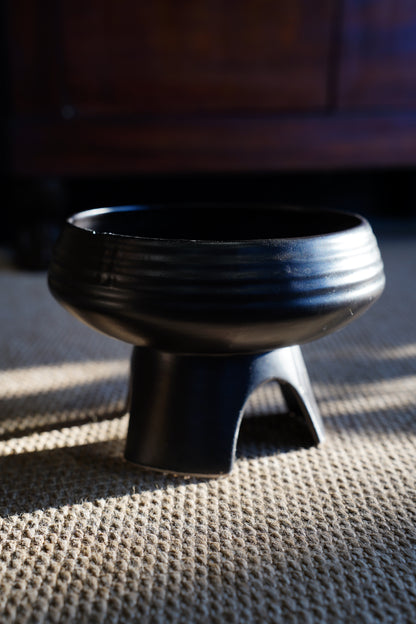 Vintage Mid-Century Matte Black Compote Bowl, Tripod Base