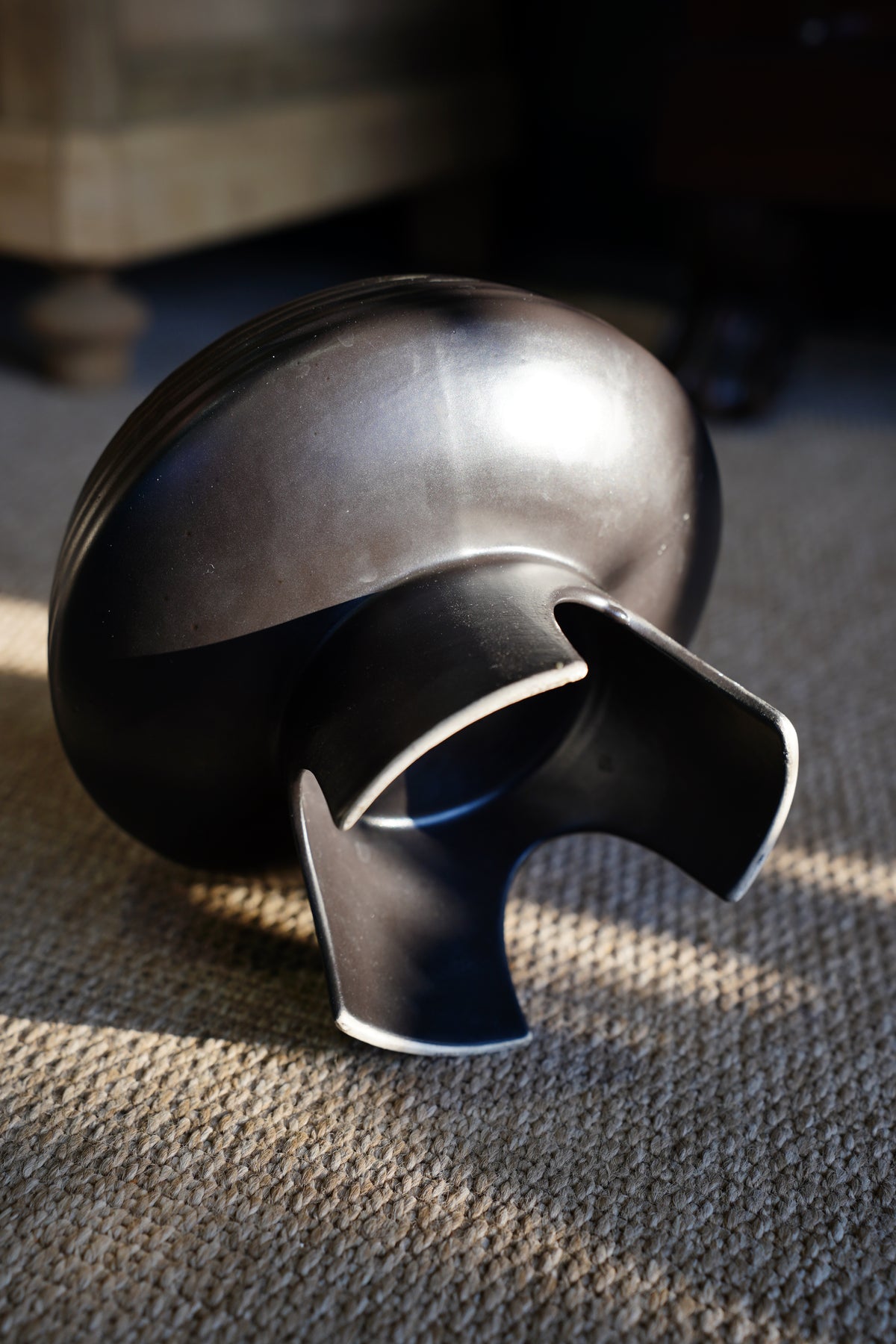 Vintage Mid-Century Matte Black Compote Bowl, Tripod Base