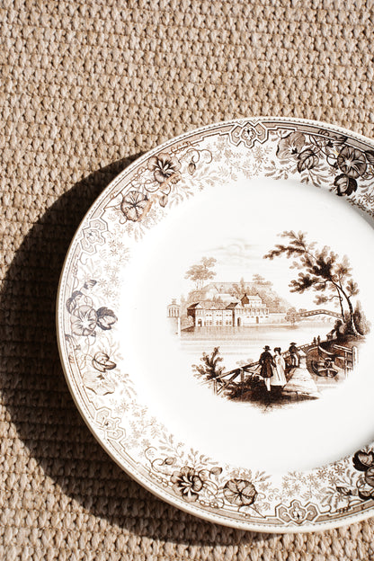 Antique Staffordshire Brown Transferware Plate