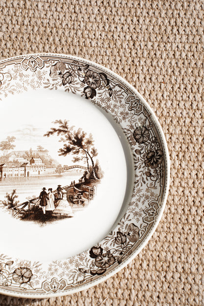 Antique Staffordshire Brown Transferware Plate