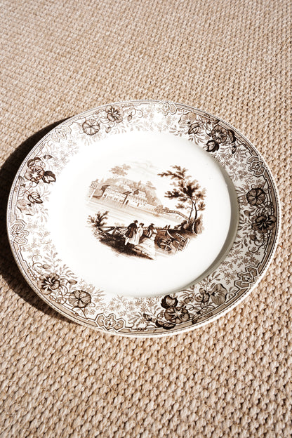 Antique Staffordshire Brown Transferware Plate