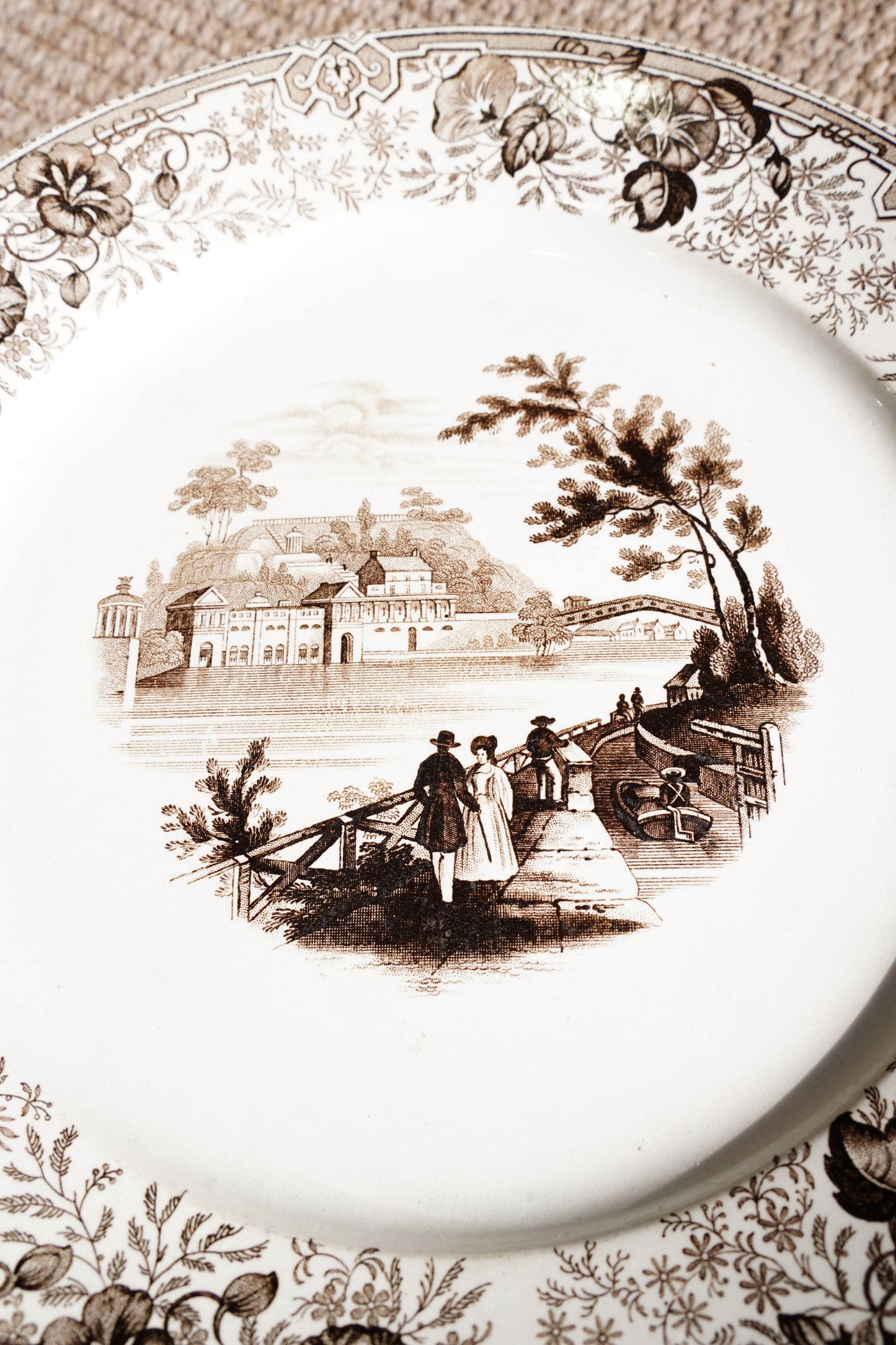 Antique Staffordshire Brown Transferware Plate