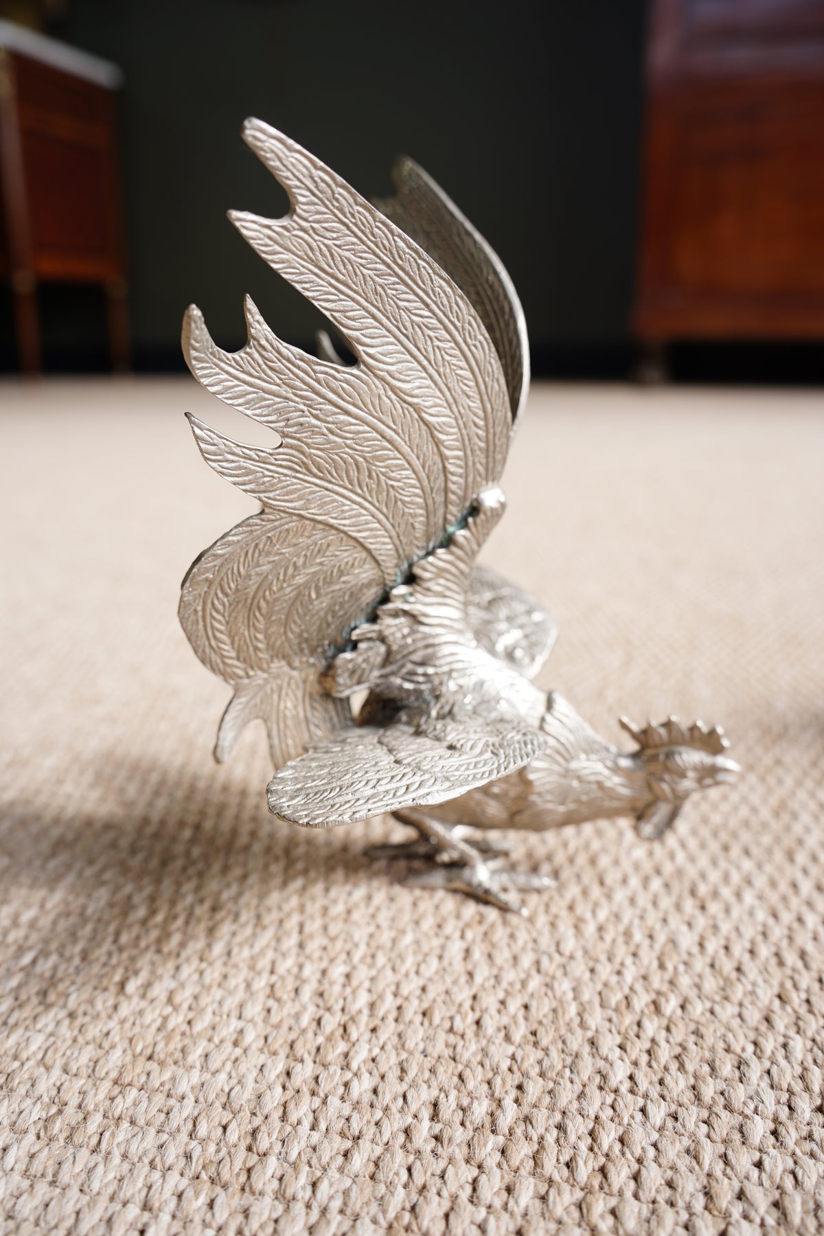 Pair of Vintage Silver Plate Fighting Roosters