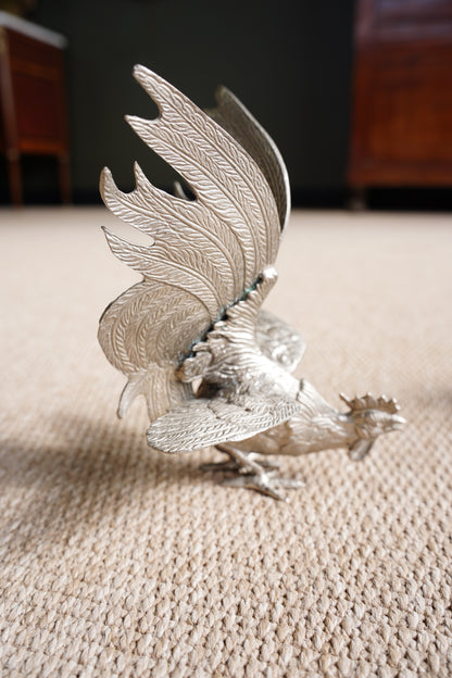 Pair of Vintage Silver Plate Fighting Roosters