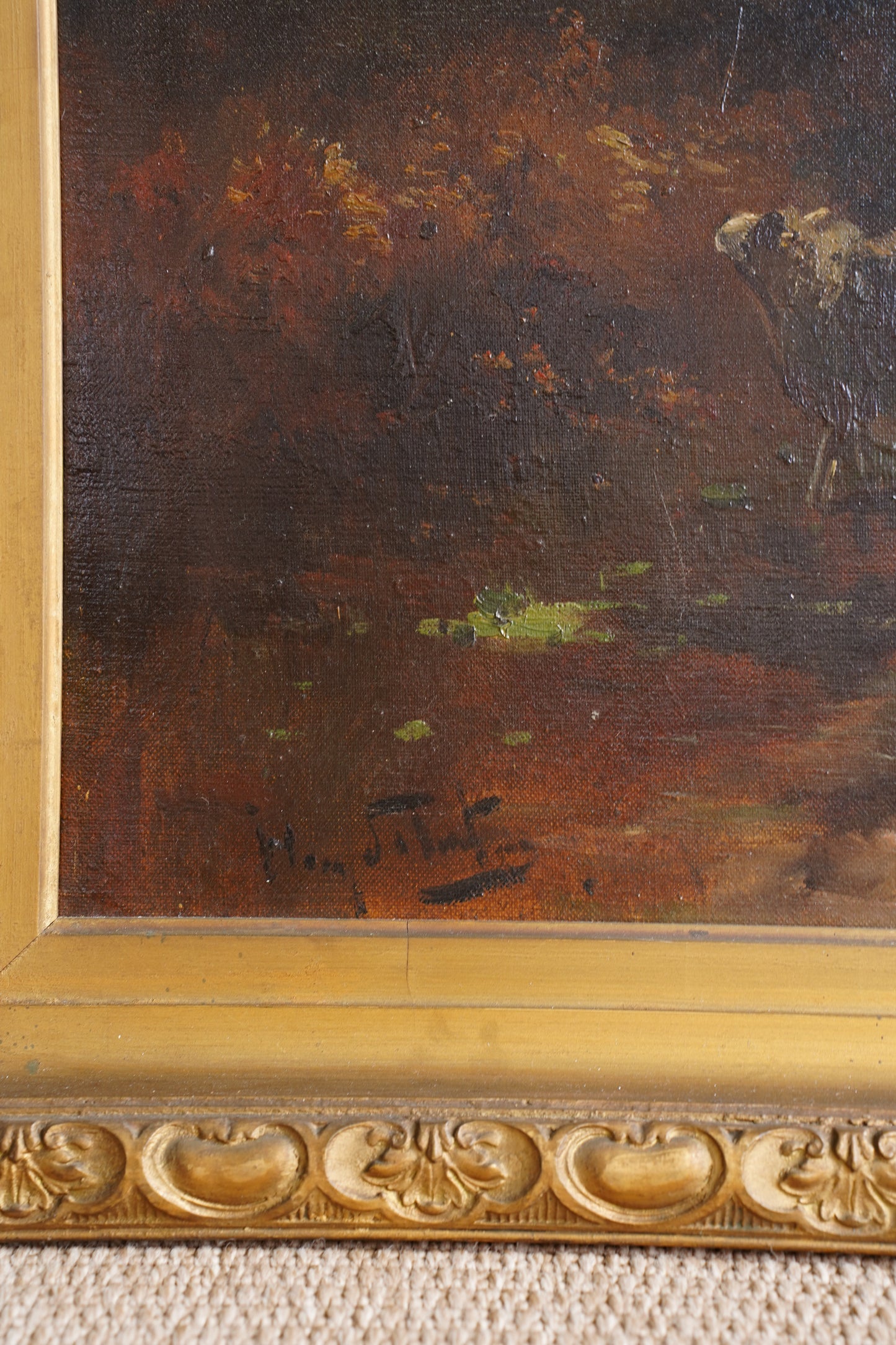 Antique Signed Sheep Oil Painting, Shepherd and Flock