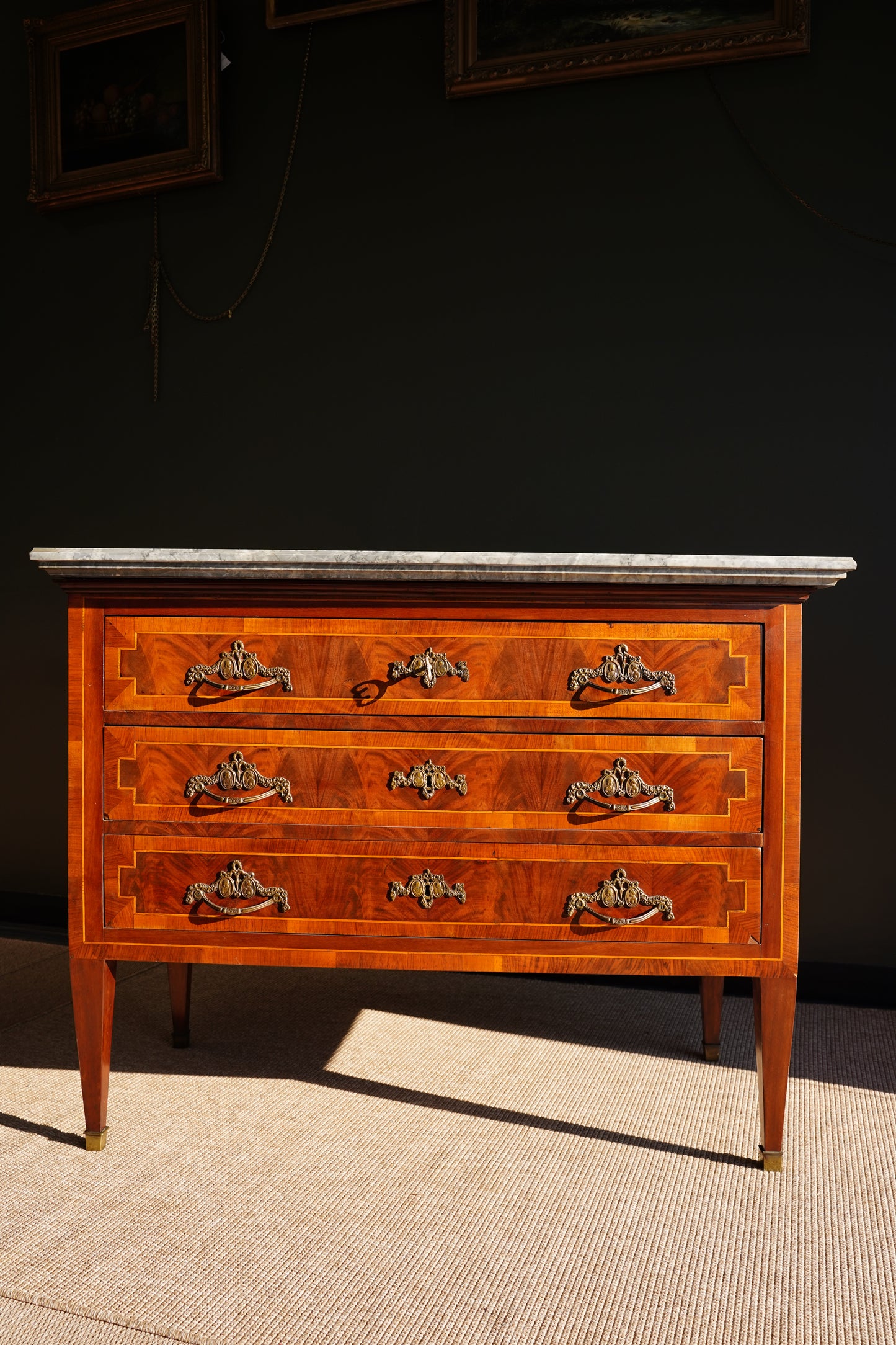 Antique French Neoclassical Louis XVI Marquetry Commode