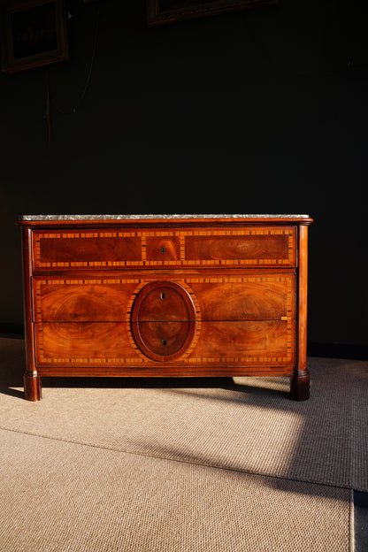 Antique French Louis XVI Mahogany Marble Top Commode