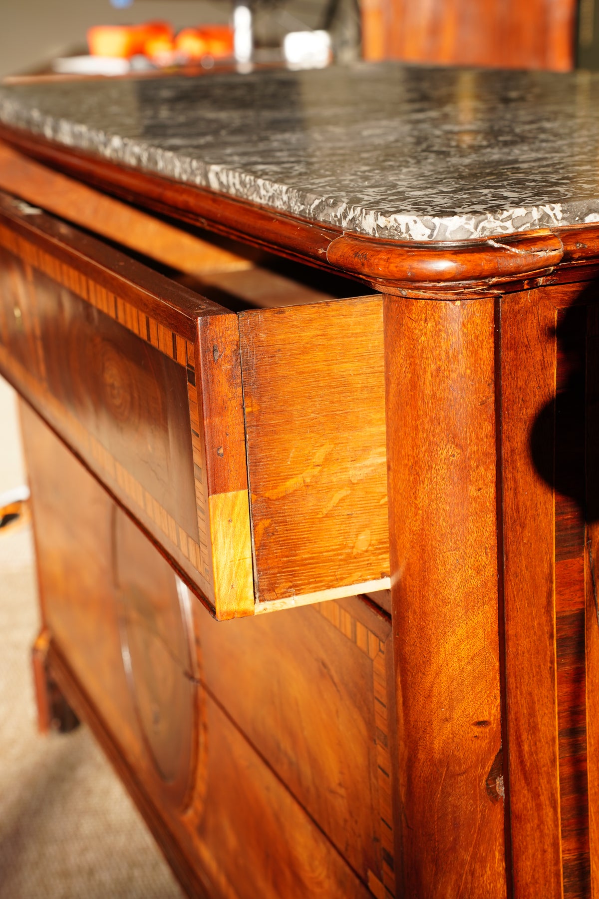 Antique French Louis XVI Mahogany Marble Top Commode