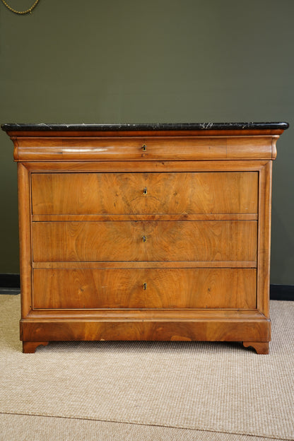 Antique Louis Philippe Walnut Commode with Marble Top