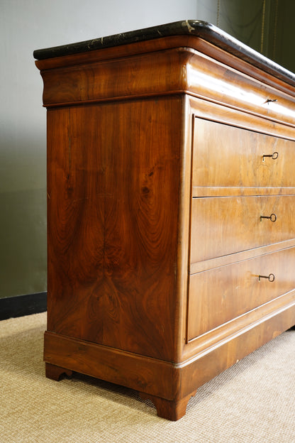 Antique Louis Philippe Walnut Commode with Marble Top