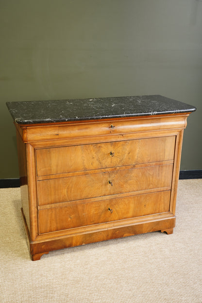 Antique Louis Philippe Walnut Commode with Marble Top