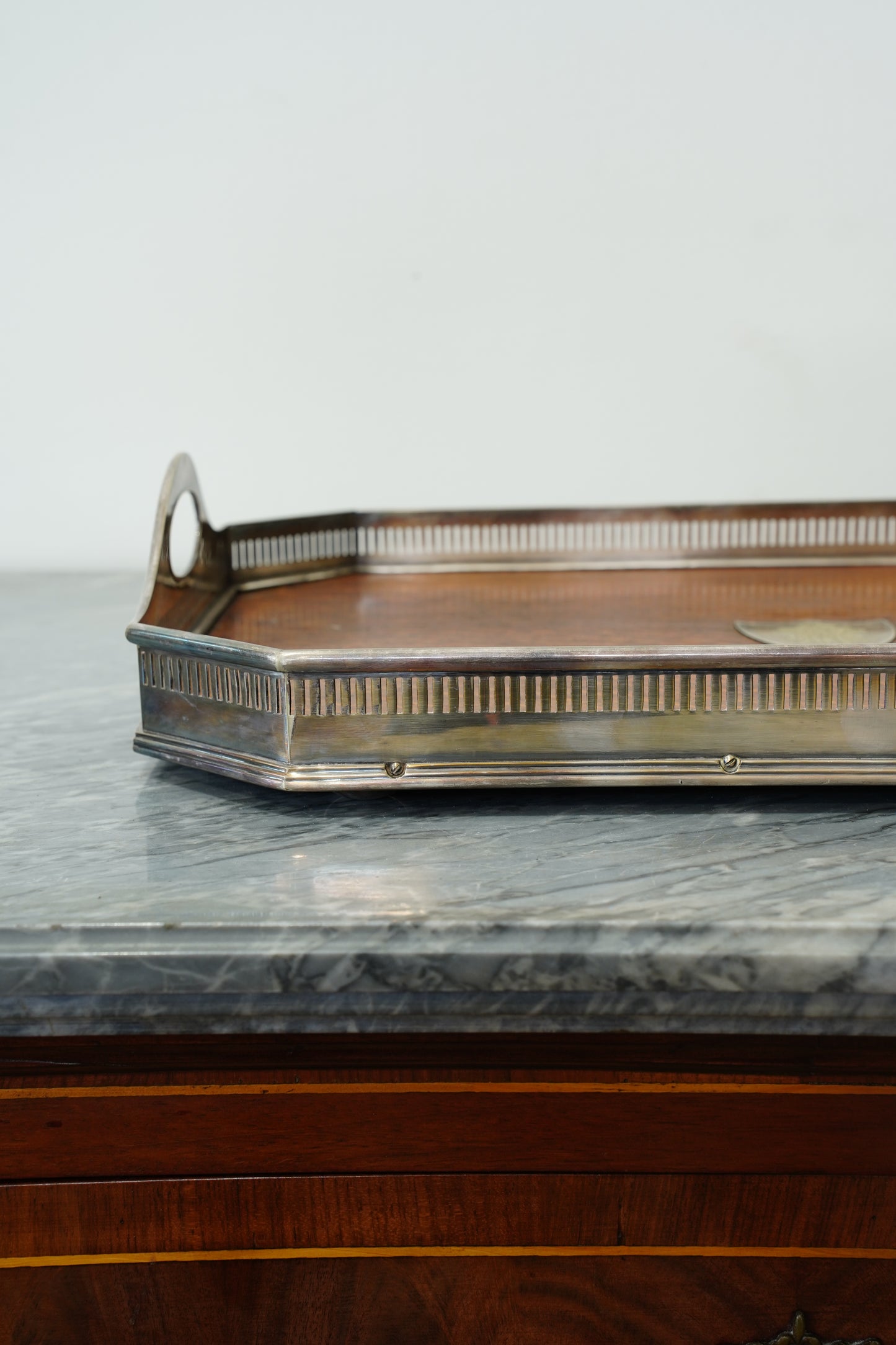 Antique Oak Serving Tray, English Silverplate Gallery