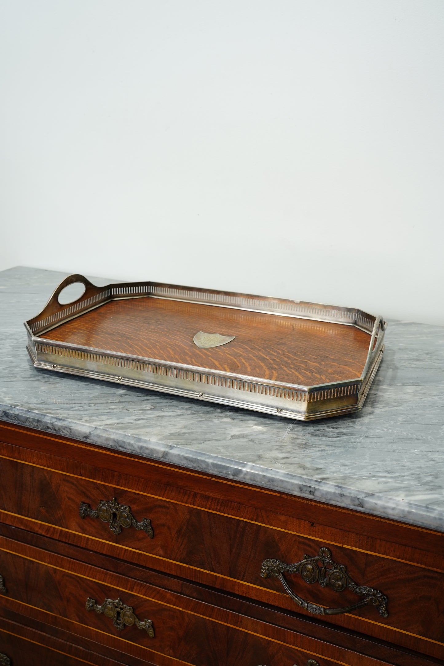 Antique Oak Serving Tray, English Silverplate Gallery