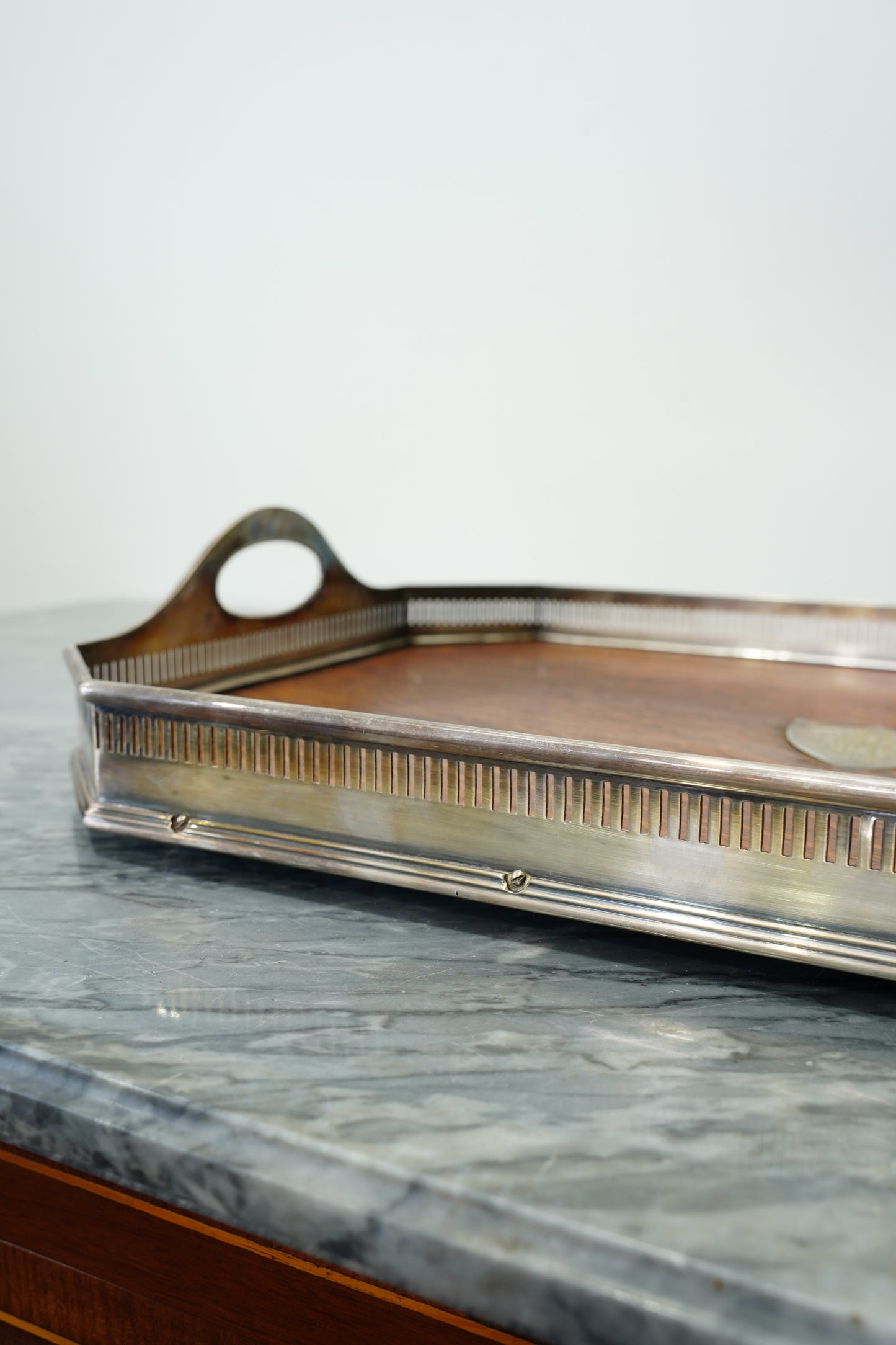 Antique Oak Serving Tray, English Silverplate Gallery