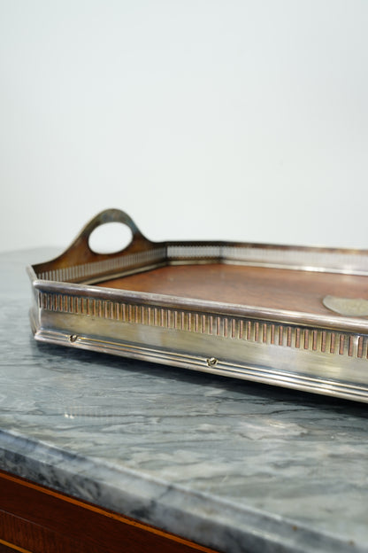 Antique Oak Serving Tray, English Silverplate Gallery