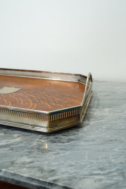 Antique Oak Serving Tray, English Silverplate Gallery