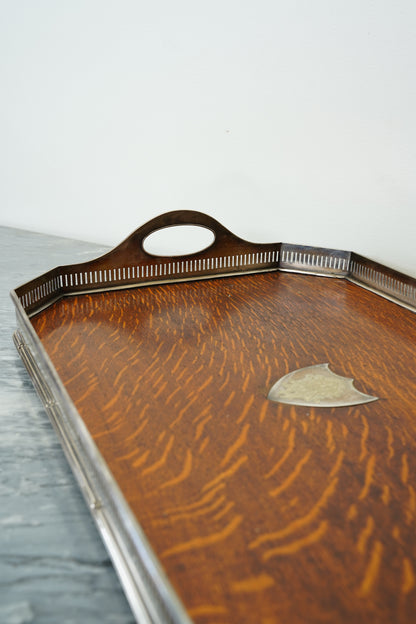 Antique Oak Serving Tray, English Silverplate Gallery