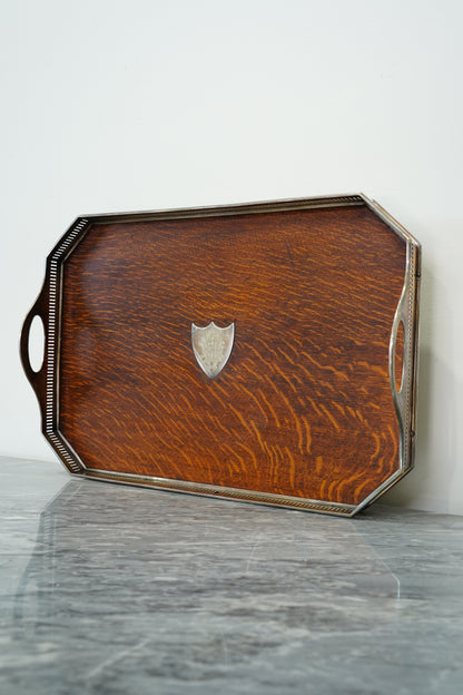 Antique Oak Serving Tray, English Silverplate Gallery
