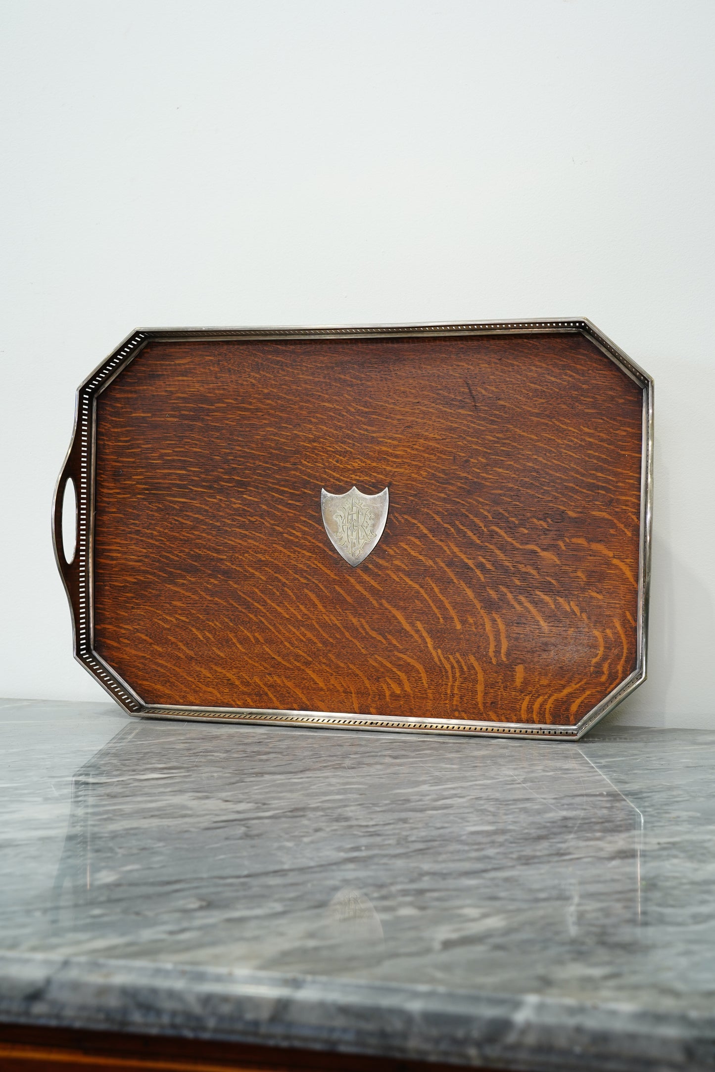 Antique Oak Serving Tray, English Silverplate Gallery