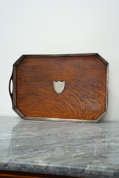 Antique Oak Serving Tray, English Silverplate Gallery