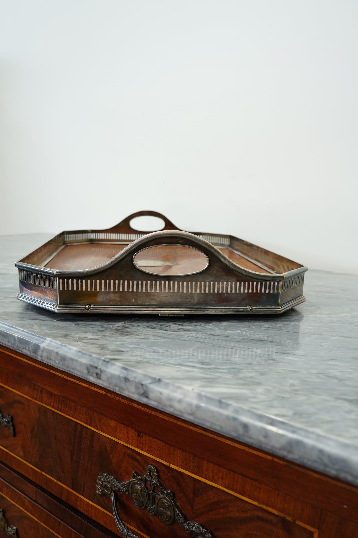 Antique Oak Serving Tray, English Silverplate Gallery