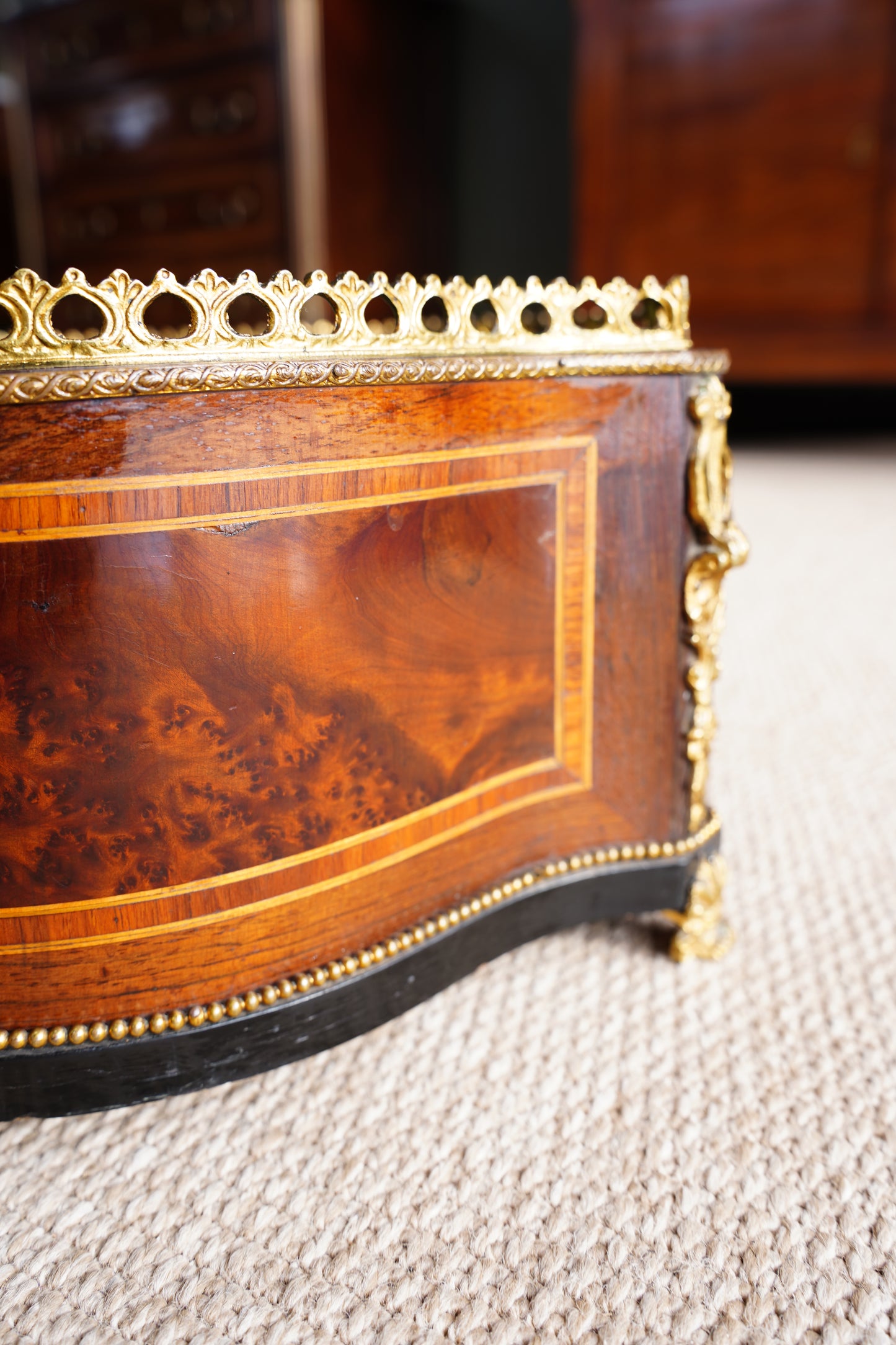 Antique French Louis XV Revival Burl Walnut Jardiniere Planter