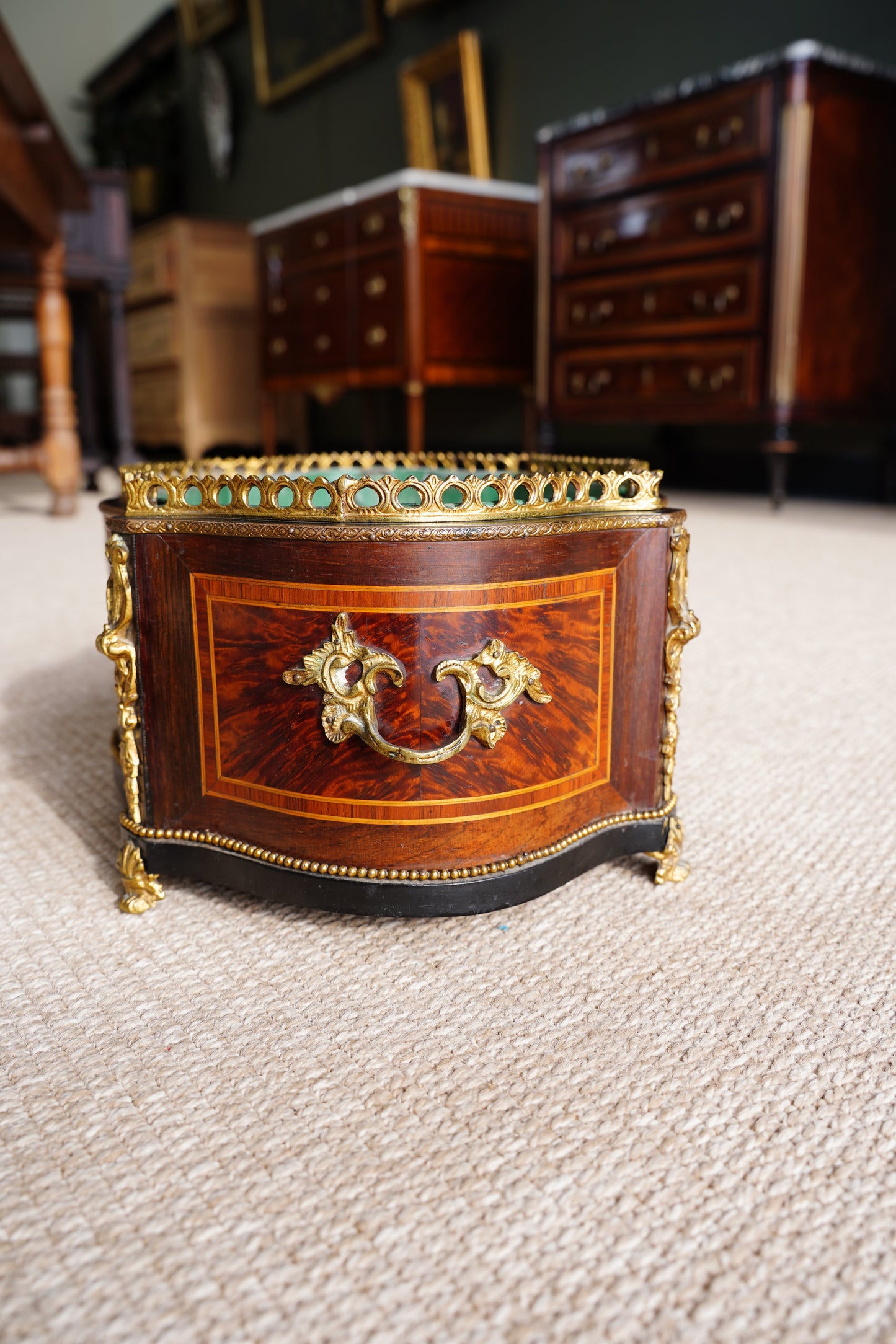 Antique French Louis XV Revival Burl Walnut Jardiniere Planter