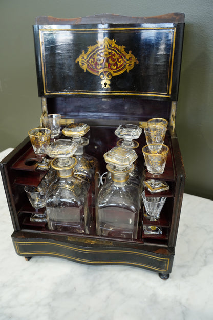 Antique French Napoleon III Ebonized Cave a Liqueur, Boulle Inlay, Circa 1880