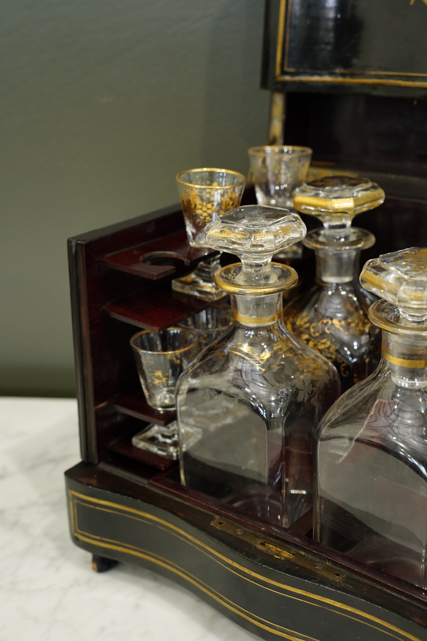 Antique French Napoleon III Ebonized Cave a Liqueur, Boulle Inlay, Circa 1880