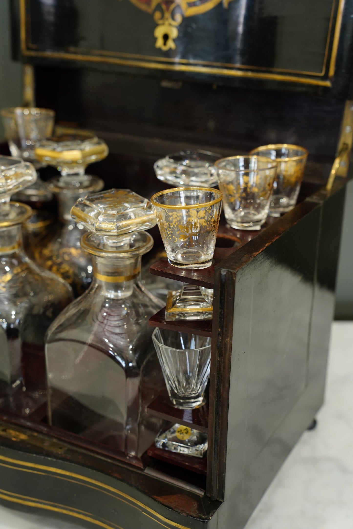 Antique French Napoleon III Ebonized Cave a Liqueur, Boulle Inlay, Circa 1880