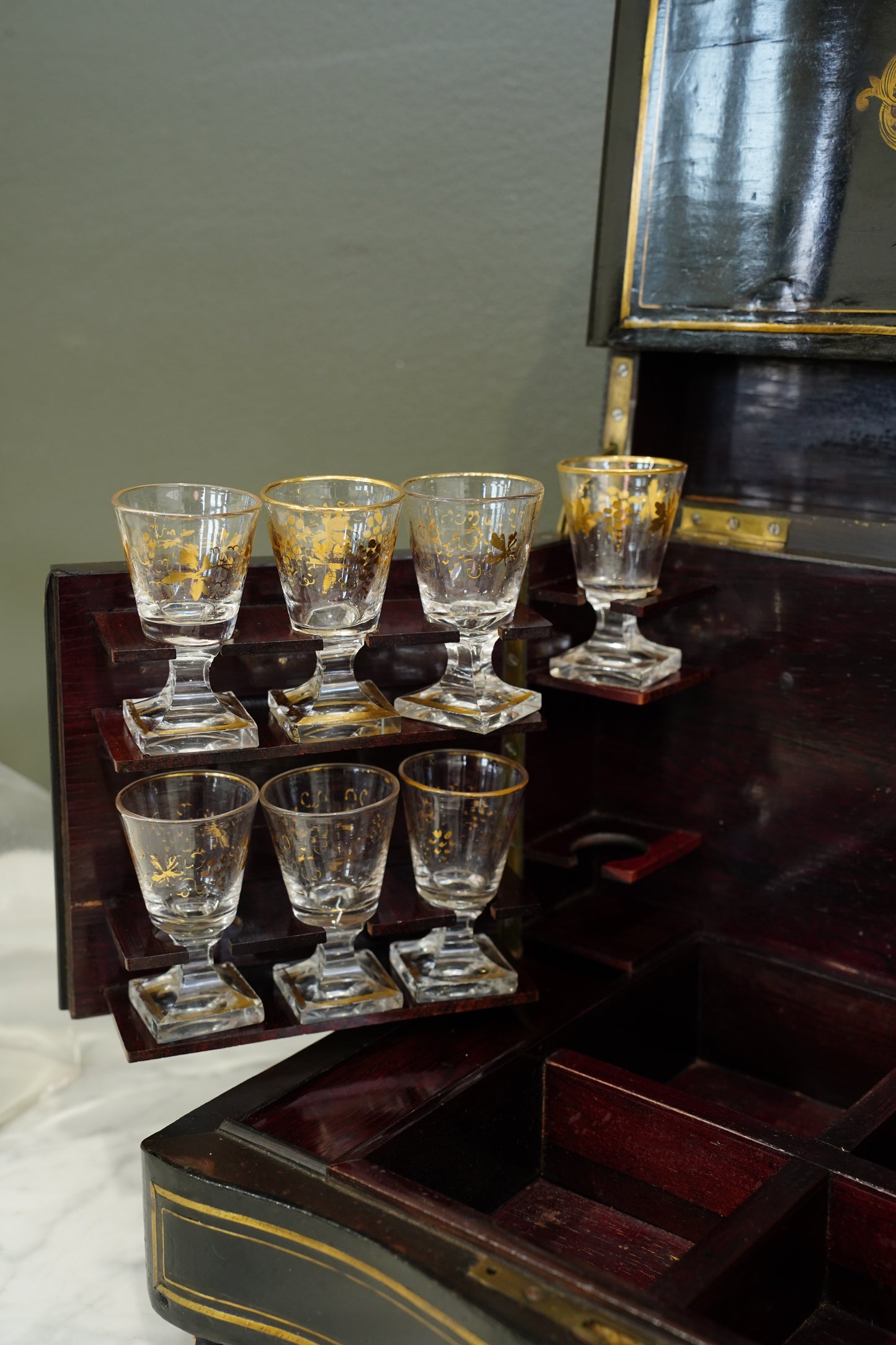 Antique French Napoleon III Ebonized Cave a Liqueur, Boulle Inlay, Circa 1880
