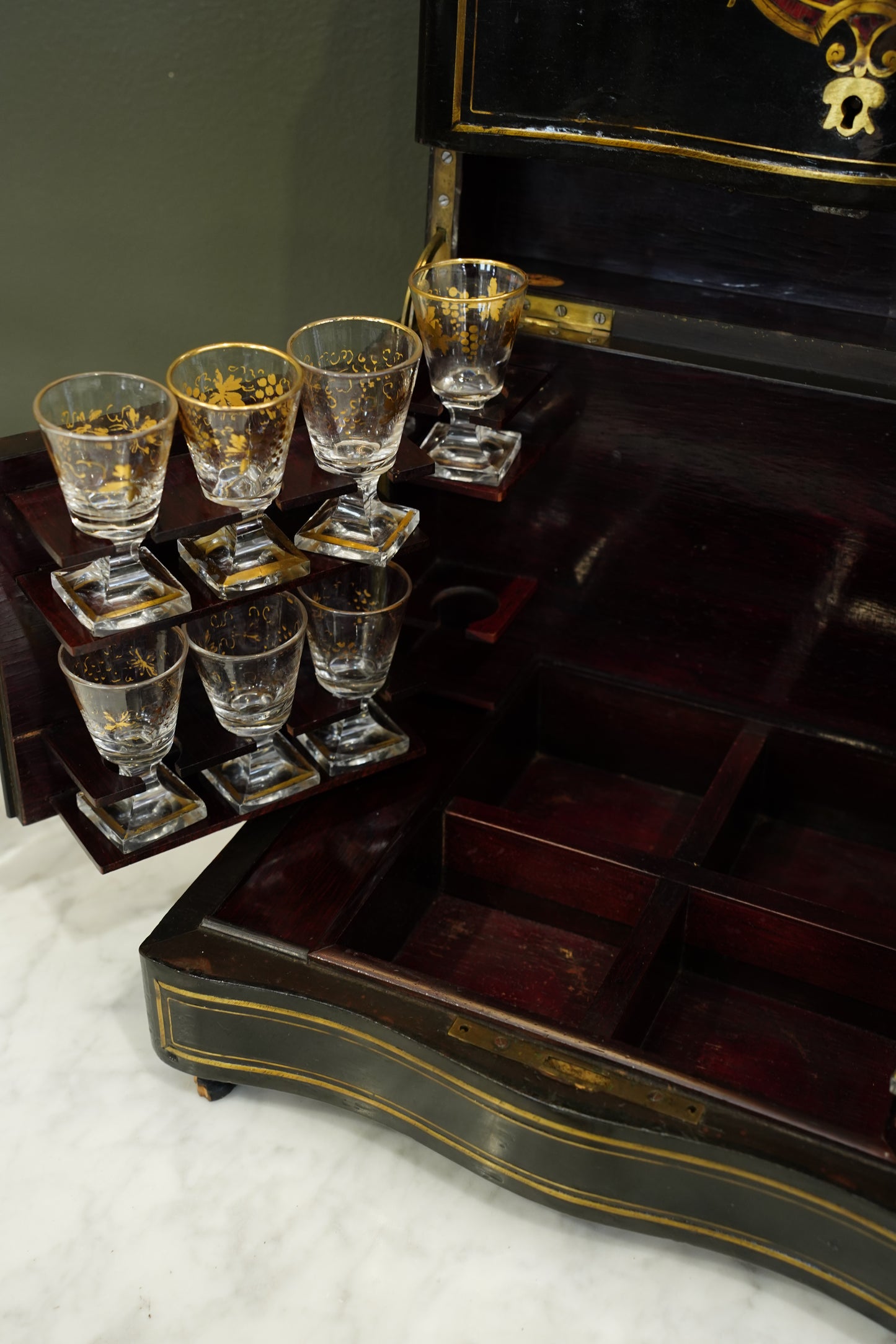 Antique French Napoleon III Ebonized Cave a Liqueur, Boulle Inlay, Circa 1880