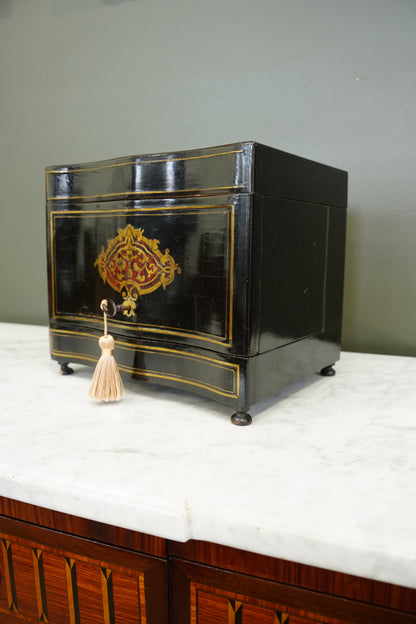 Antique French Napoleon III Ebonized Cave a Liqueur, Boulle Inlay, Circa 1880