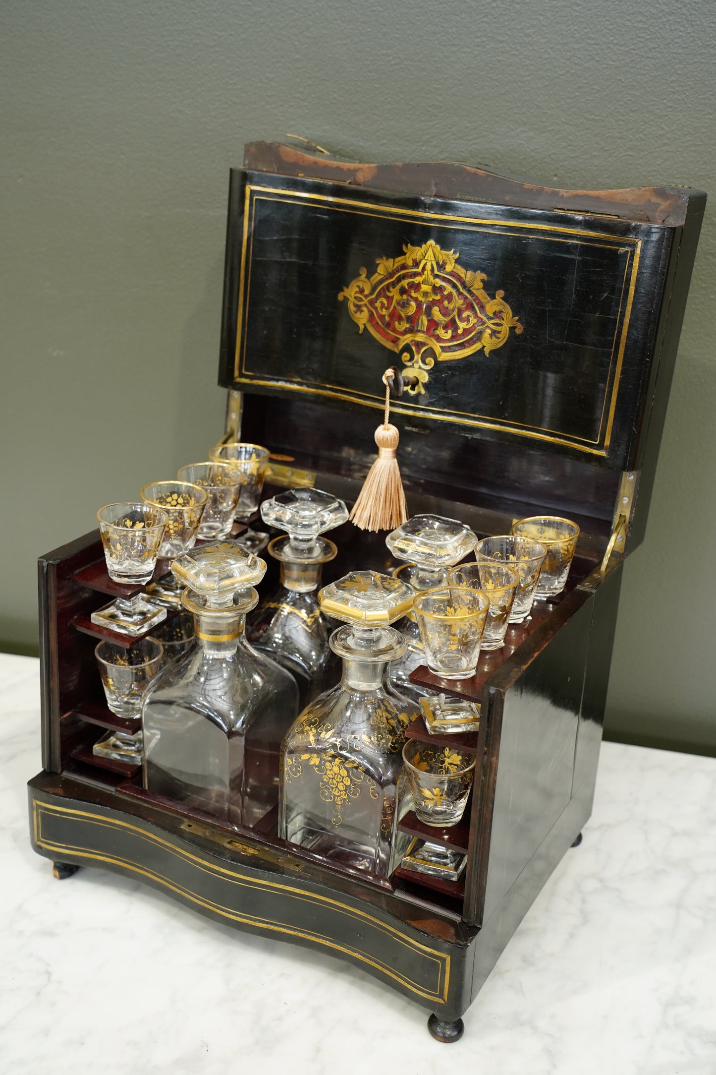 Antique French Napoleon III Ebonized Cave a Liqueur, Boulle Inlay, Circa 1880
