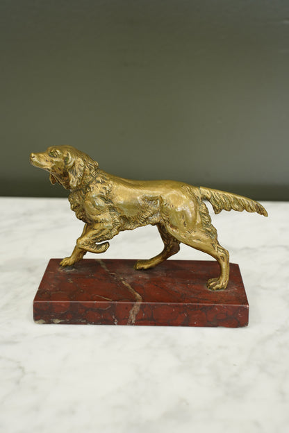 French Brass Setter Dog Figure on Marble