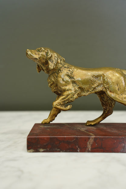 French Brass Setter Dog Figure on Marble