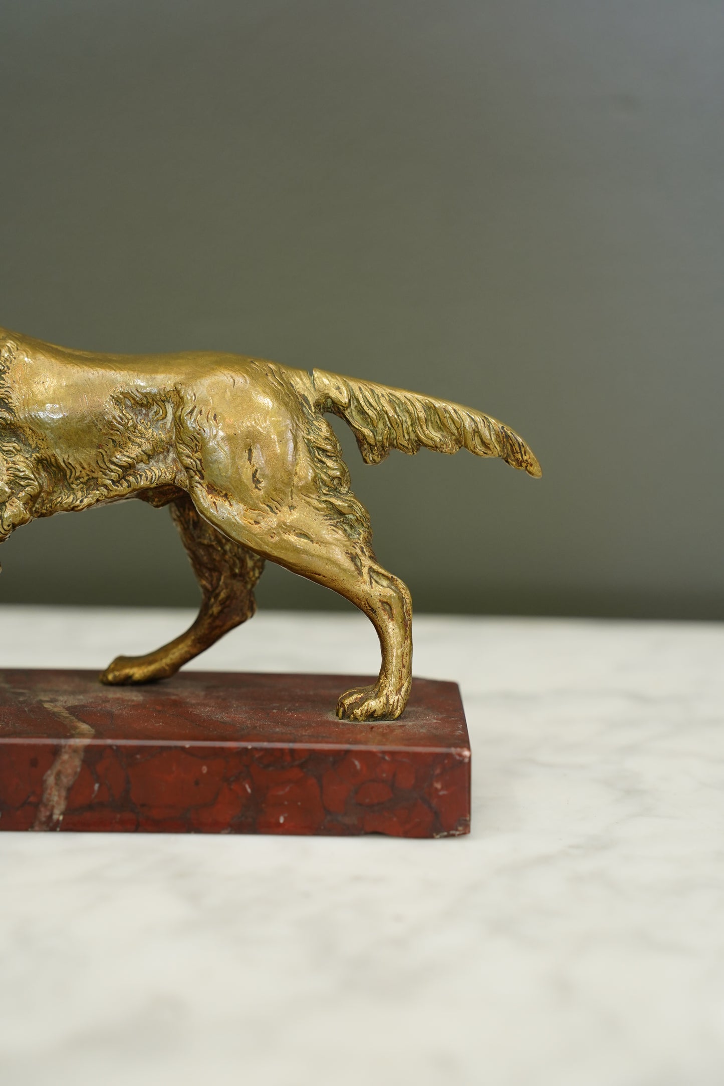 French Brass Setter Dog Figure on Marble