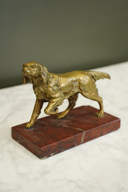 French Brass Setter Dog Figure on Marble
