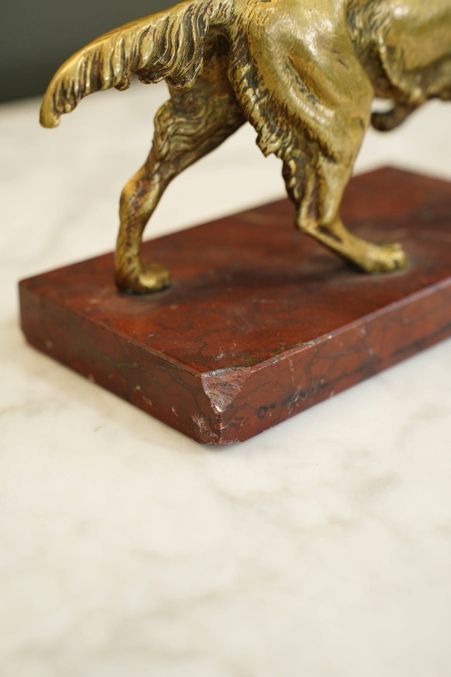French Brass Setter Dog Figure on Marble
