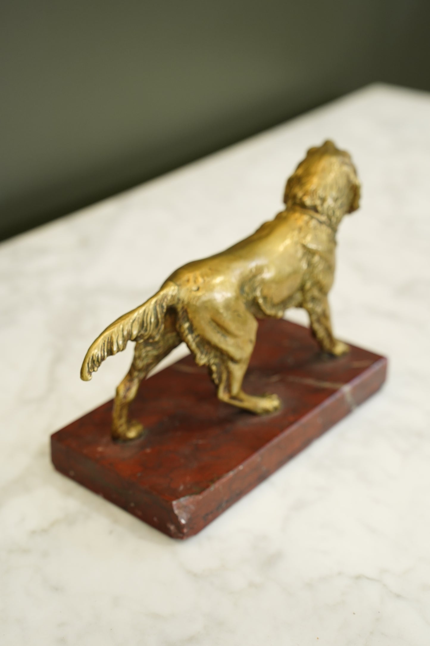 French Brass Setter Dog Figure on Marble