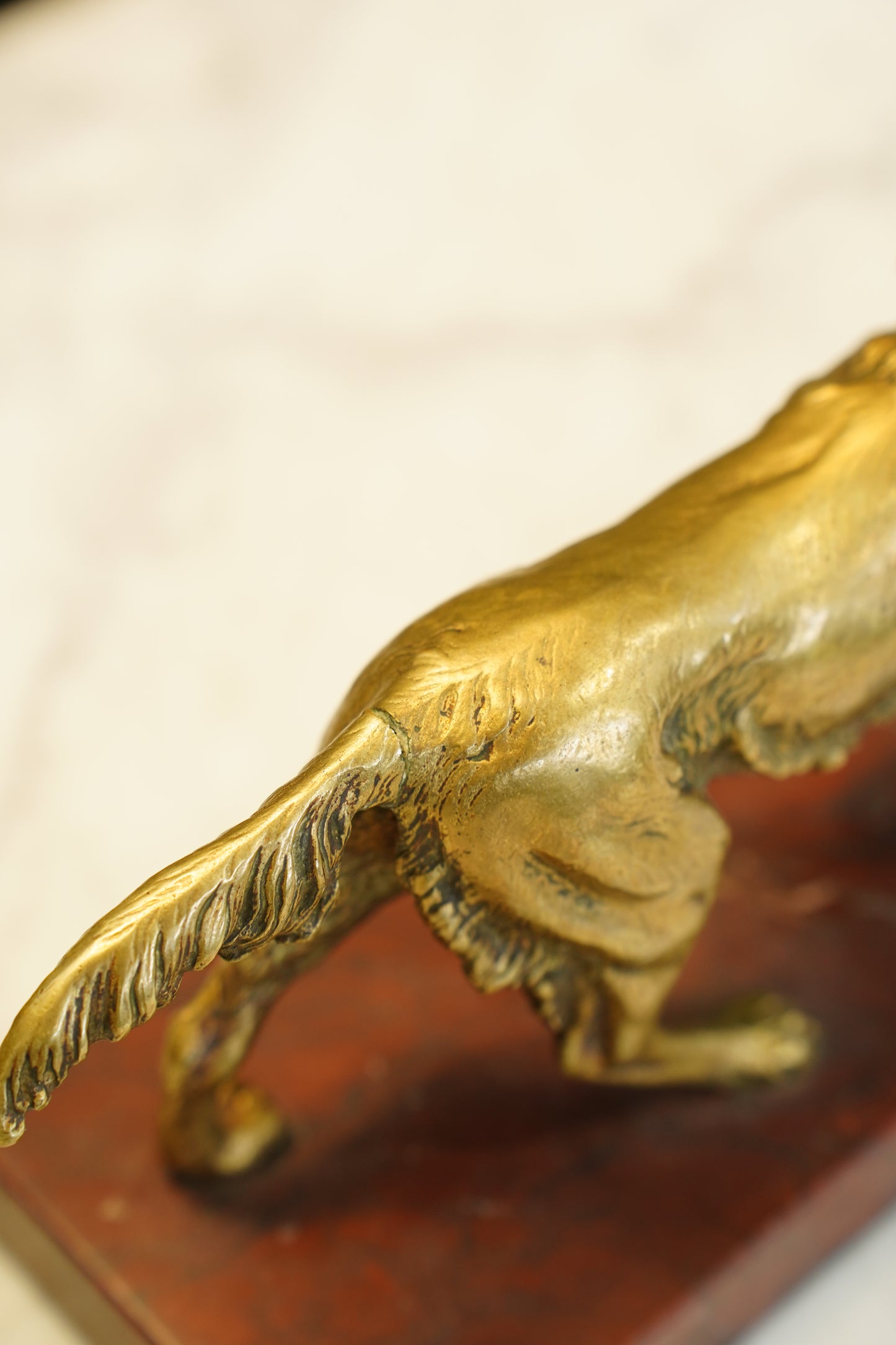 French Brass Setter Dog Figure on Marble