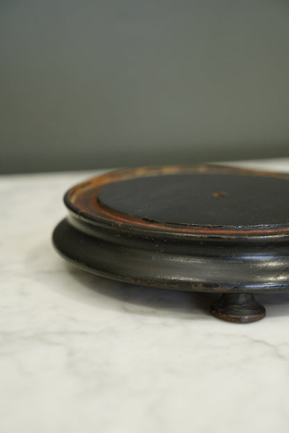 Antique French Ebonized Wood Display Riser Footed Stand, Small Round
