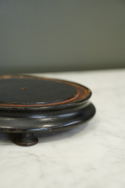 Antique French Ebonized Wood Display Riser Footed Stand, Small Round